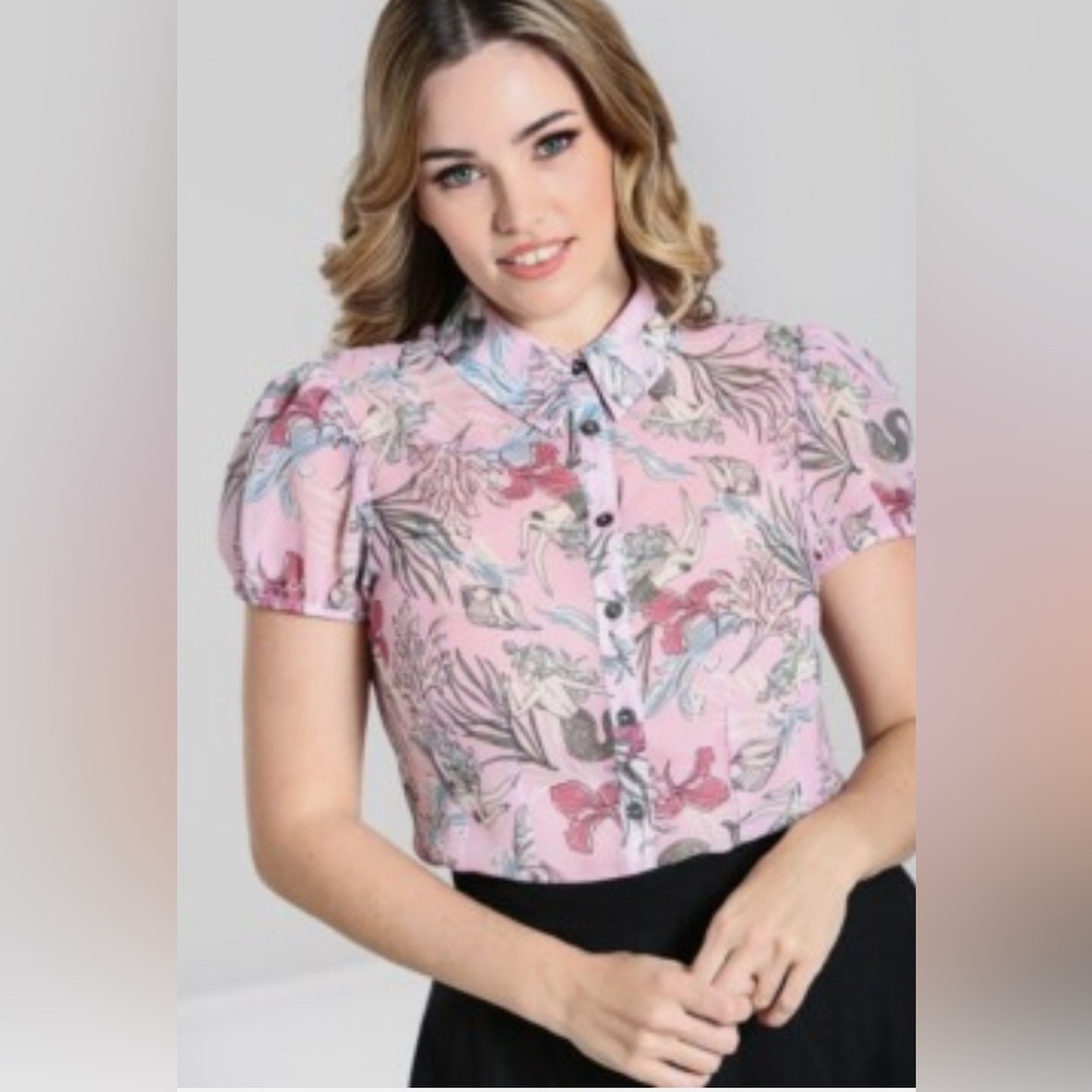 Hell Bunny Pink Botanical Print Blouse